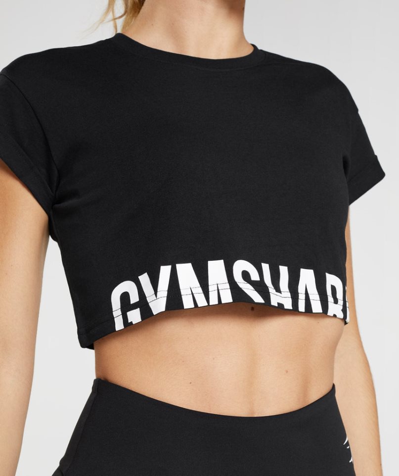 Women's Gymshark Fraction Cropped Tops Black | CA 35A6ND